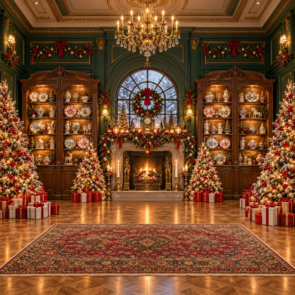 Santa Backdrop Antique Library Fireplace Display Christmas Backdrop for Party LXX610-178