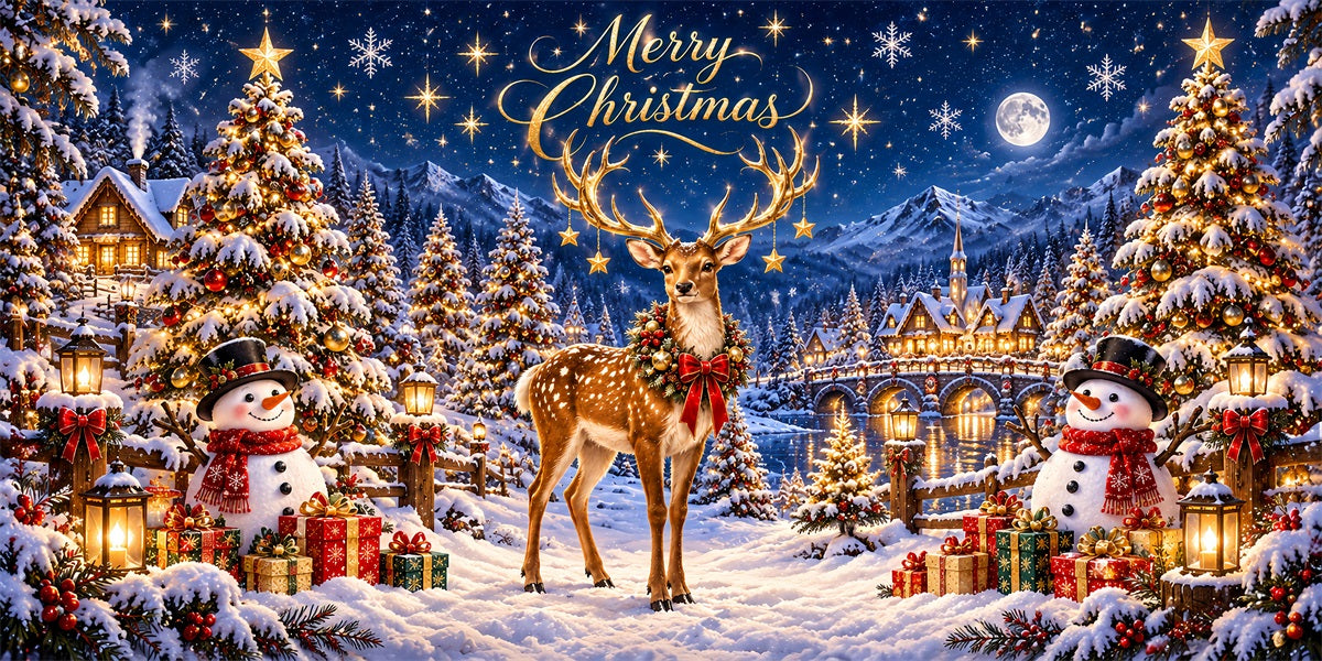 Winter Wonderland Christmas Garage Door Cover Reindeer Moonlit Village Christmas Garage Door Banner Decoration LXX610-18-2 Car