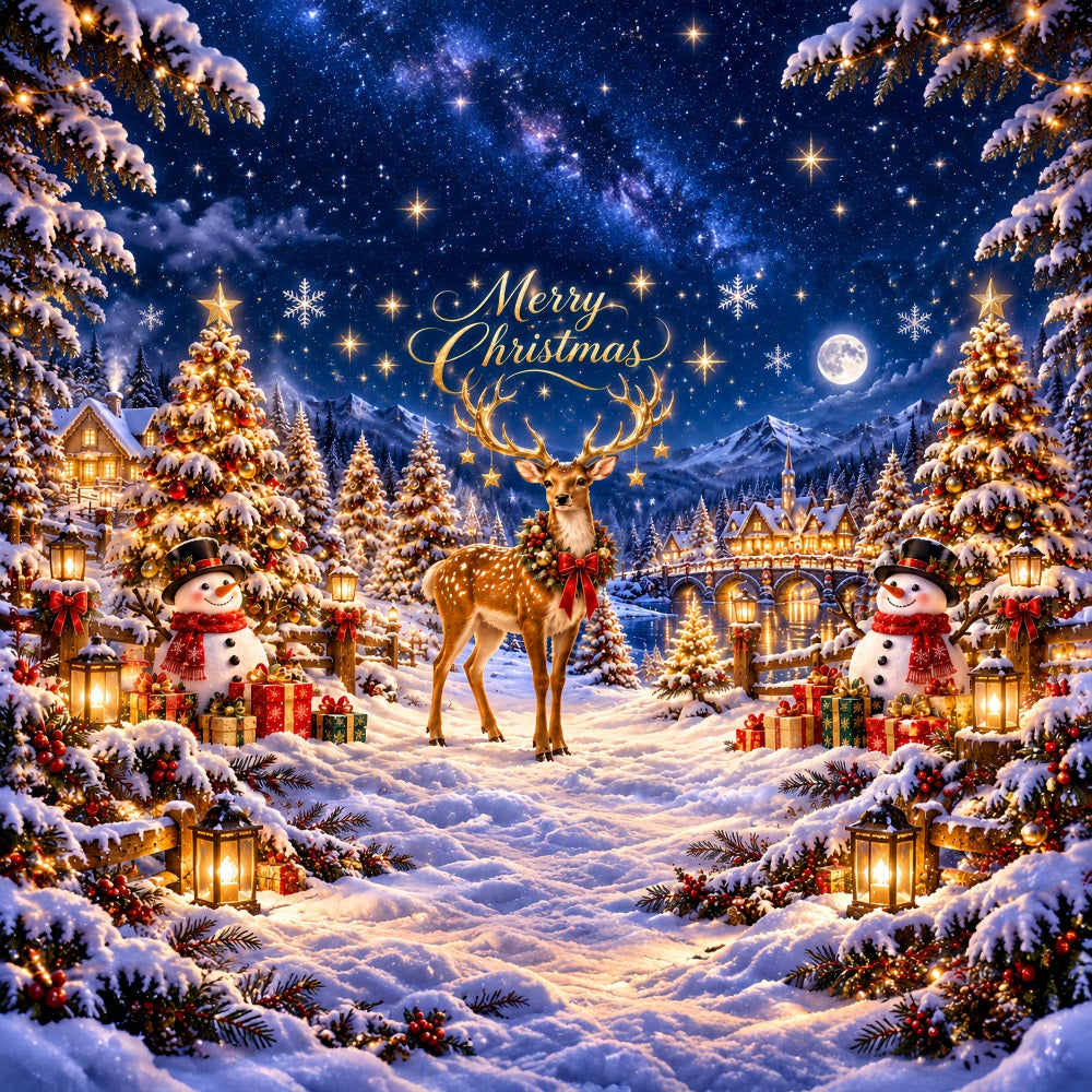 Winter Wonderland Christmas Garage Door Cover Reindeer Moonlit Village Christmas Garage Door Banner Decoration LXX610-18-1 Car