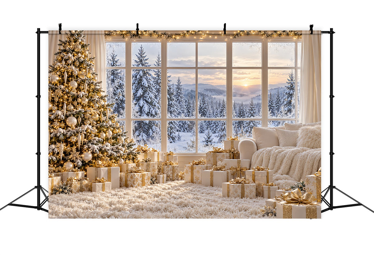 White Christmas Photo Backdrop Ivory Gold Window Retreat Best Christmas Backdrops for Photography LXX610-188