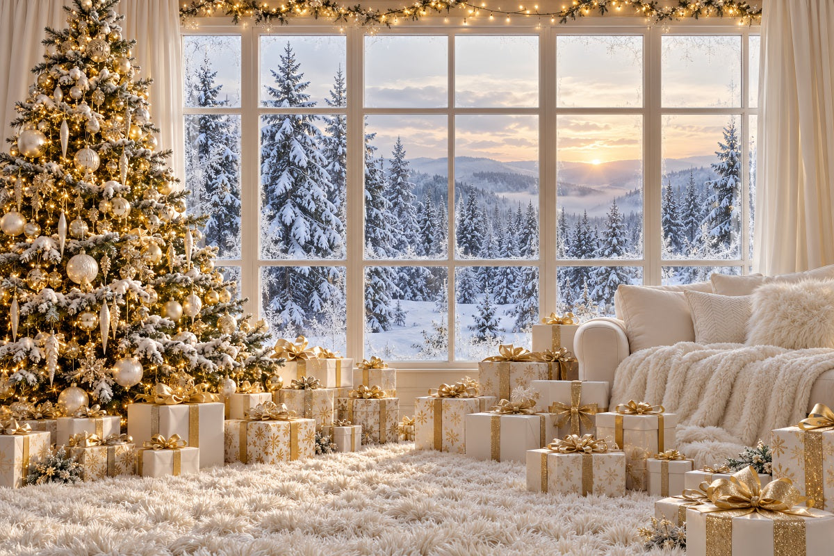 White Christmas Photo Backdrop Ivory Gold Window Retreat Best Christmas Backdrops for Photography LXX610-188