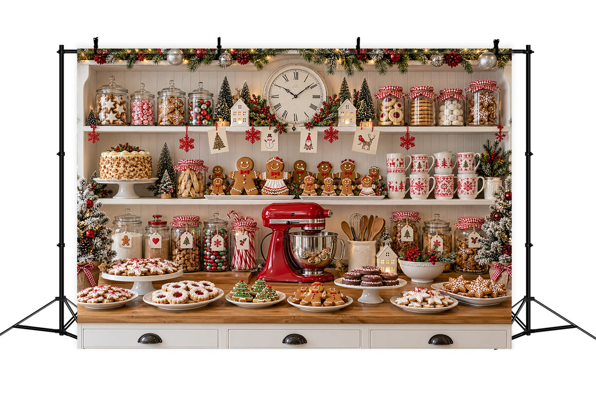 Christmas Backdrop Kitchen Cookie Baking Display Gingerbread Photo Backdrop LXX610-189