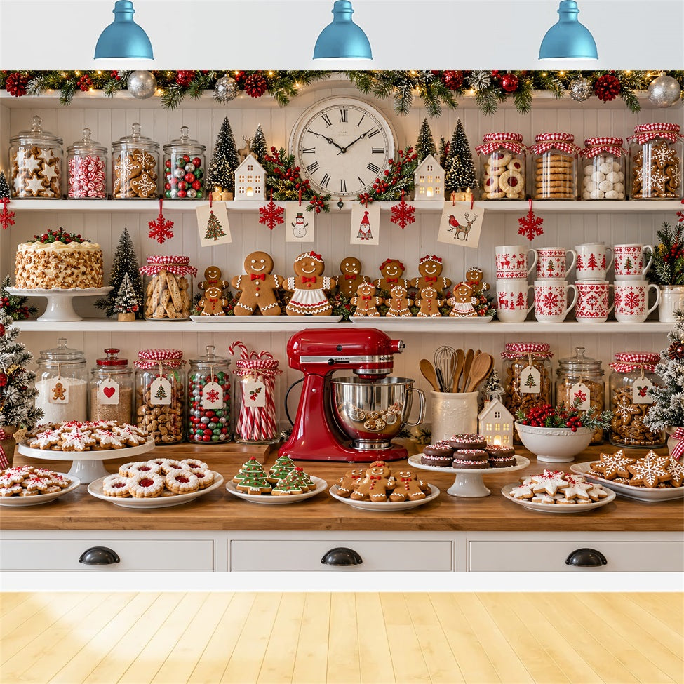 Christmas Backdrop Kitchen Cookie Baking Display Gingerbread Photo Backdrop LXX610-189