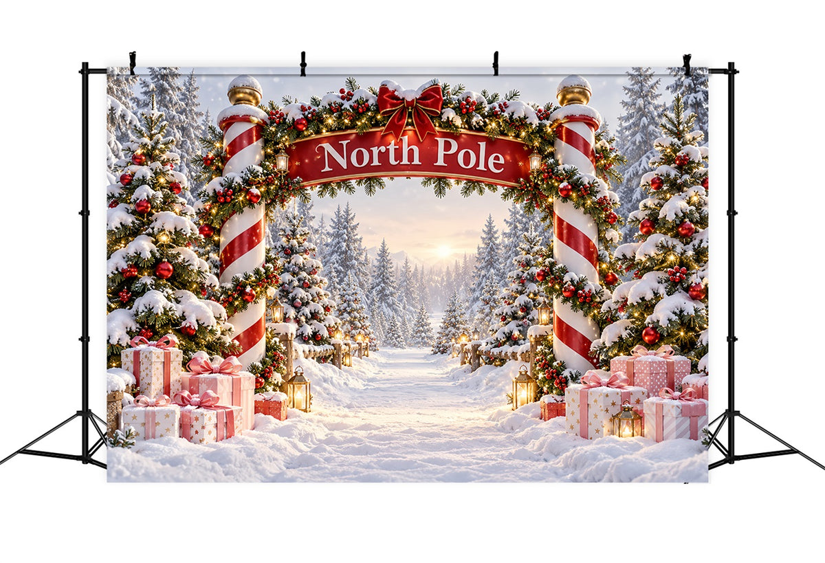 North Pole Photo Backdrop Snowy Forest Candy Gateway Professional Photography Christmas Backdrops LXX610-190