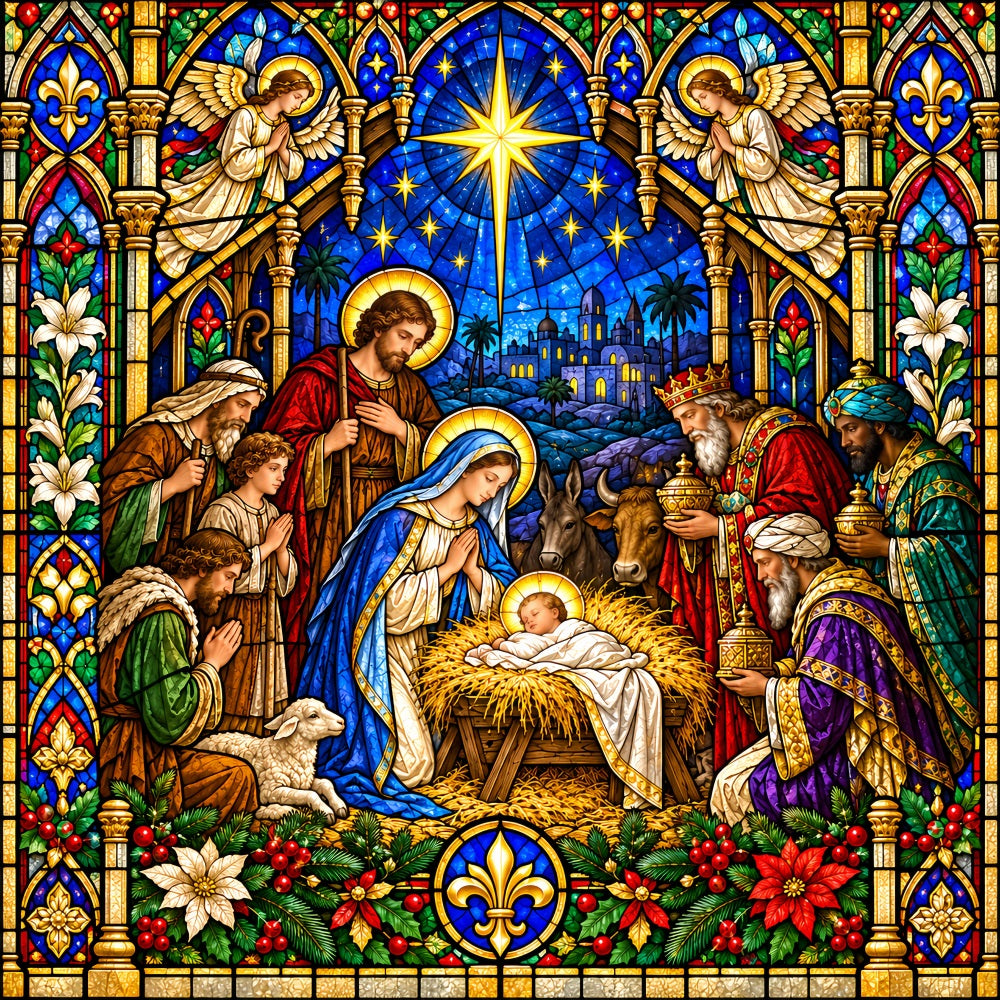 Church Christmas Garage Door Banner Stained Glass Nativity Christmas Garage Door Decoration LXX610-2-1 Car