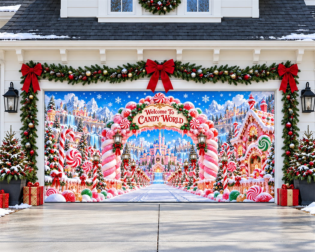 Candyland Christmas Garage Door Banner Castle Peppermint Arch Christmas Garage Door Decoration LXX610-20-2 Car