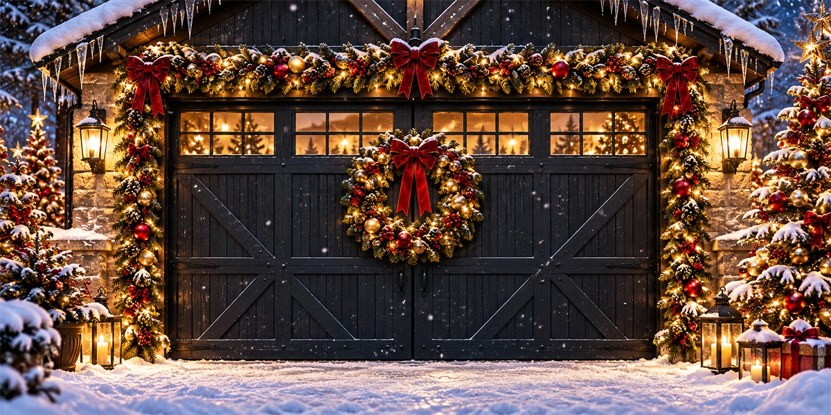 Barn Christmas Garage Door Banner Snowy Garland Vintage Christmas Garage Door Banner LXX610-22-2 Car