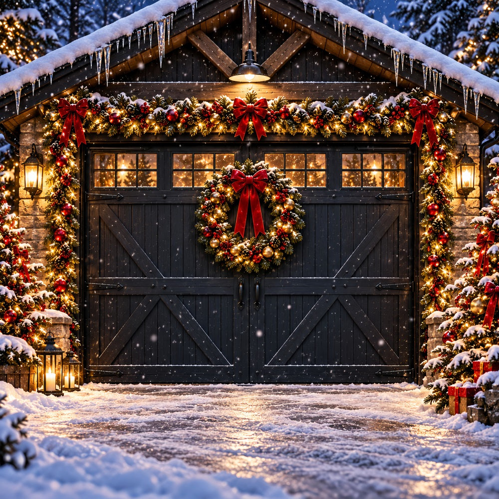 Barn Christmas Garage Door Banner Snowy Garland Vintage Christmas Garage Door Banner LXX610-22-1 Car