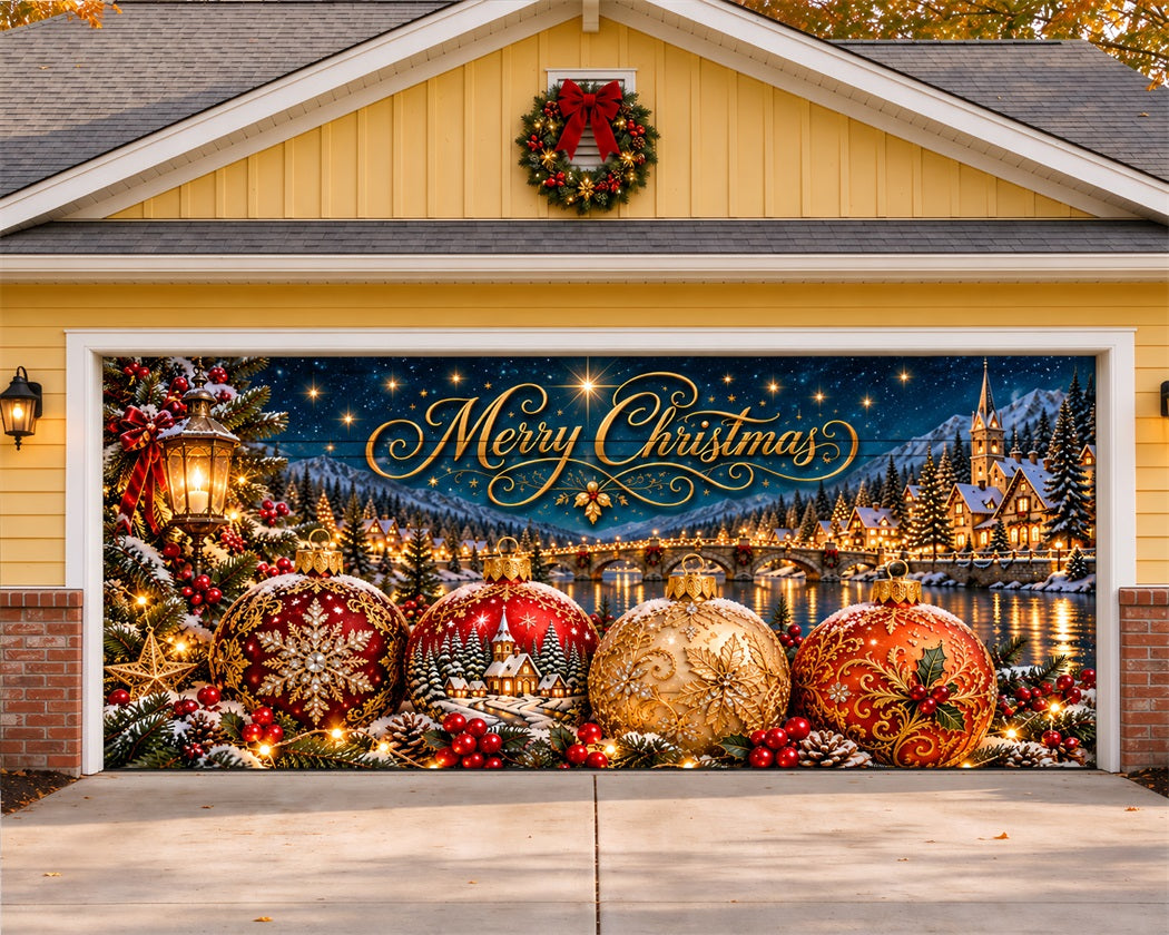 Christmas Ball Garage Door Cover Golden Ornament Village Outdoor Christmas Garage Door Cover LXX610-24-2 Car