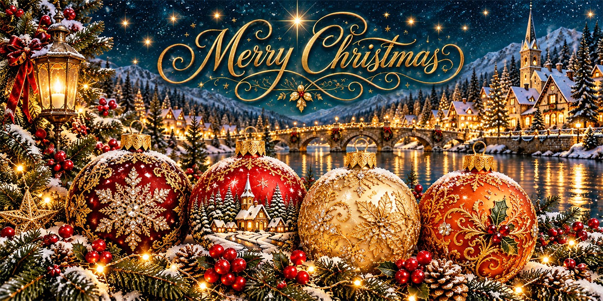 Christmas Ball Garage Door Cover Golden Ornament Village Outdoor Christmas Garage Door Cover LXX610-24-2 Car