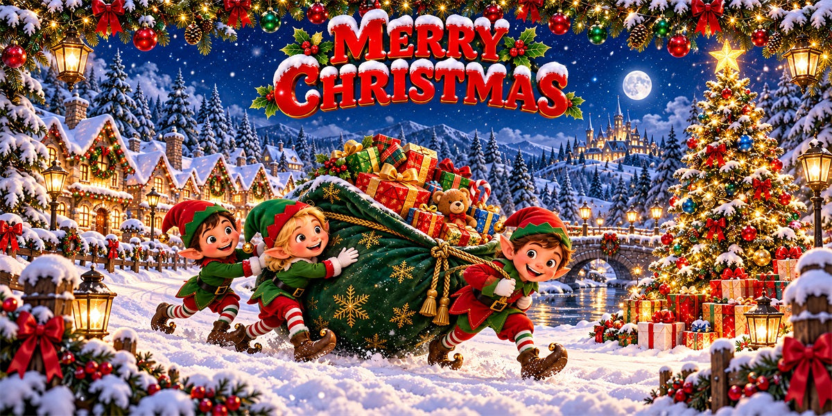 Elf Christmas Garage Door Banner Snowy Gift Sleigh Christmas Outdoor Garage Door Decor LXX610-26-2 Car