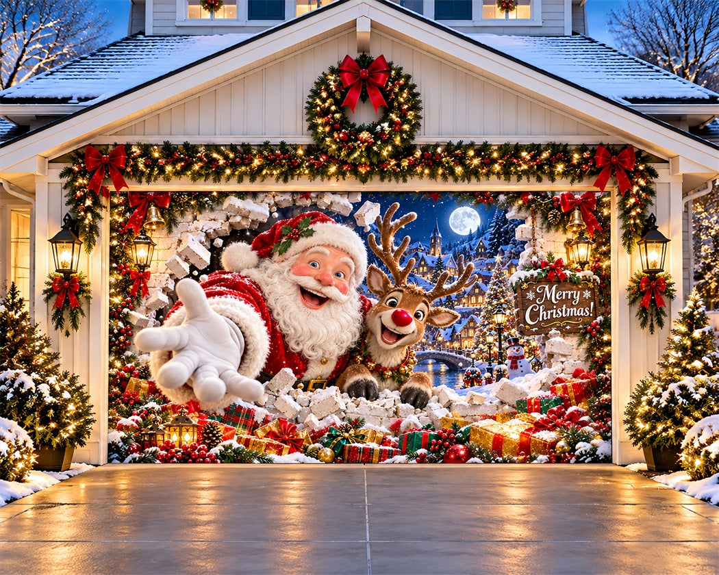 Santa Christmas Garage Door Cover Village Reindeer Greeting Christmas Garage Door Cover LXX610-28-2 Car