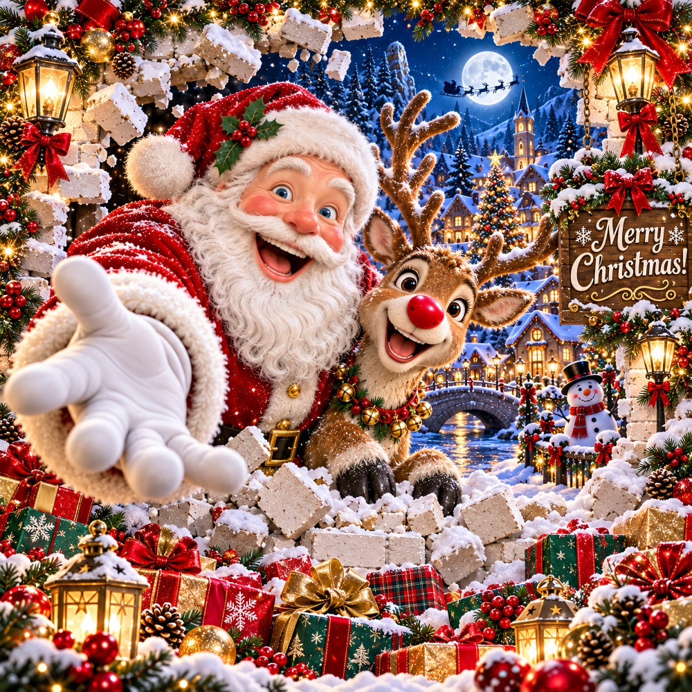 Santa Christmas Garage Door Cover Village Reindeer Greeting Christmas Garage Door Cover LXX610-28-1 Car