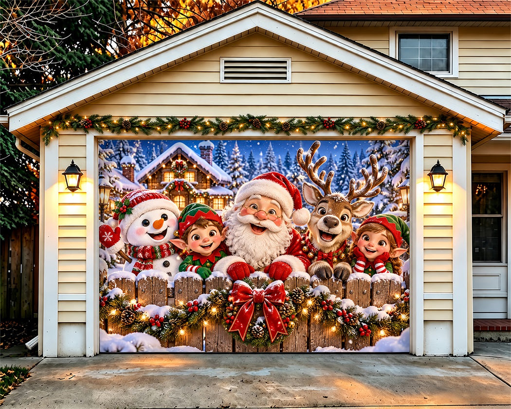 Christmas Party Garage Door Cover Santa Elf Snowman Christmas Garage Door Decoration LXX610-29-1 Car