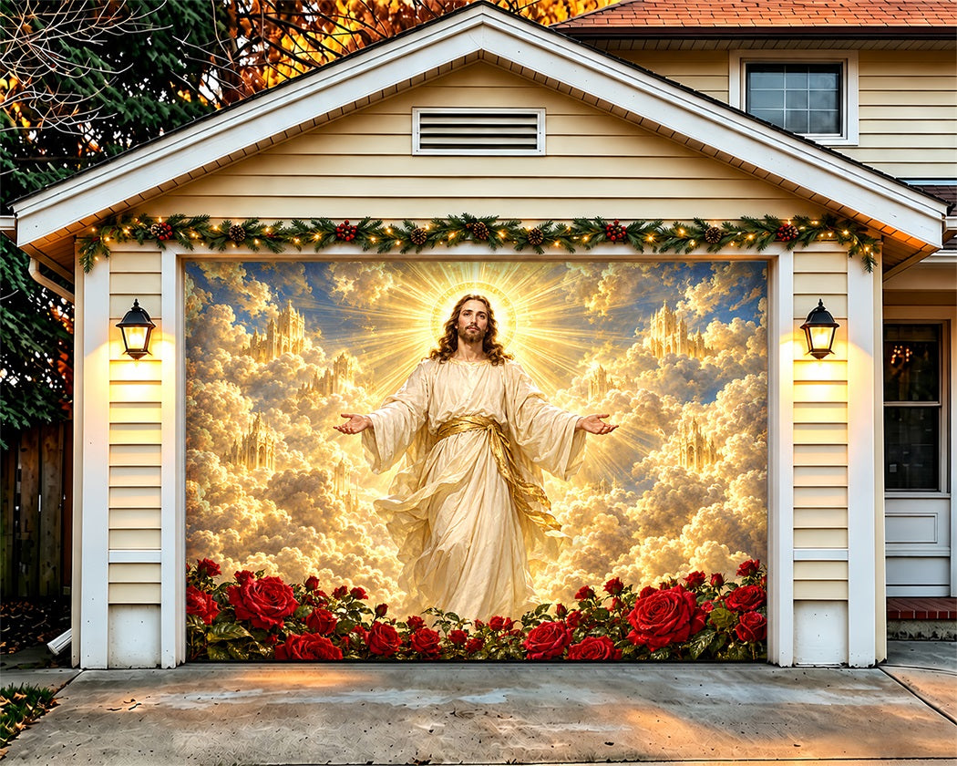 Religious Christmas Garage Door Cover Heavenly Golden Clouds Christmas Garage Door Decor LXX610-3-1 Car