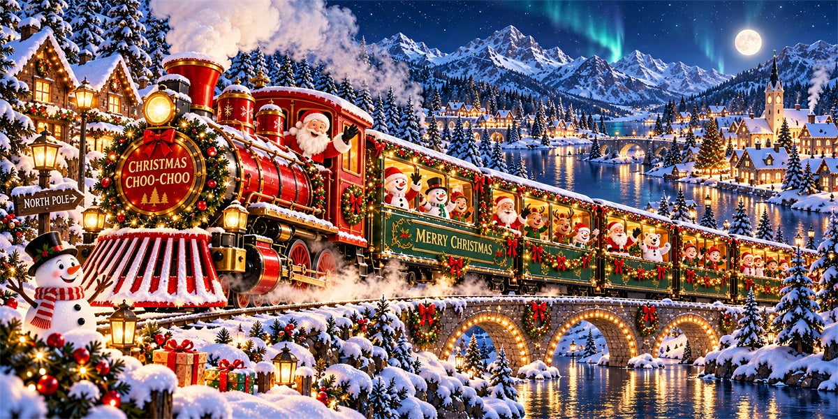 Train Christmas Garage Door Cover Aurora Forest Bridge Christmas Garage Door Decor LXX610-30-2 Car