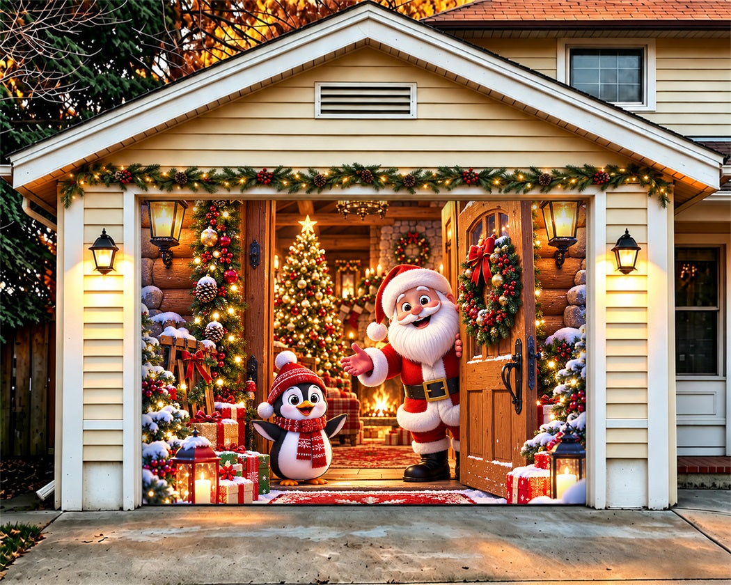 Christmas Santa Garage Door Banner Penguin Cabin Greeting Christmas Garage Door Decoration LXX610-32-1 Car