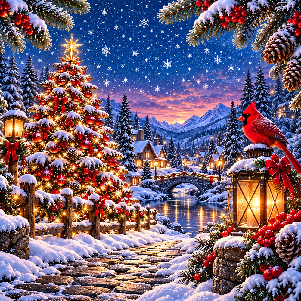 Snow Scene Christmas Garage Door Cover Cardinal Starry Village Outdoor Christmas Garage Door Cover LXX610-33-1 Car