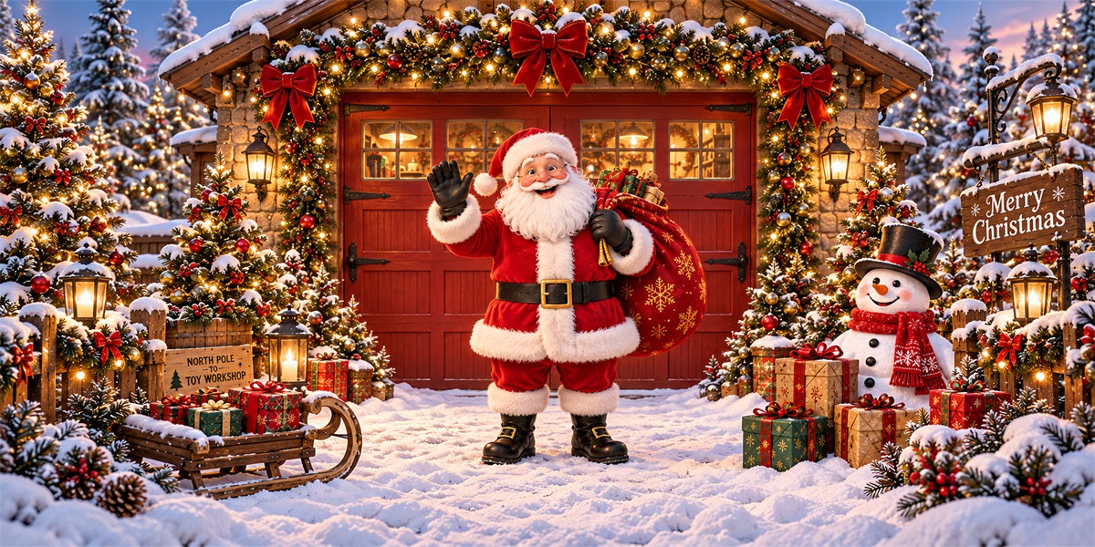 Santa Claus Christmas Garage Door Cover Snowman Gift Barn Christmas Holiday Garage Door Decor LXX610-35-2 Car