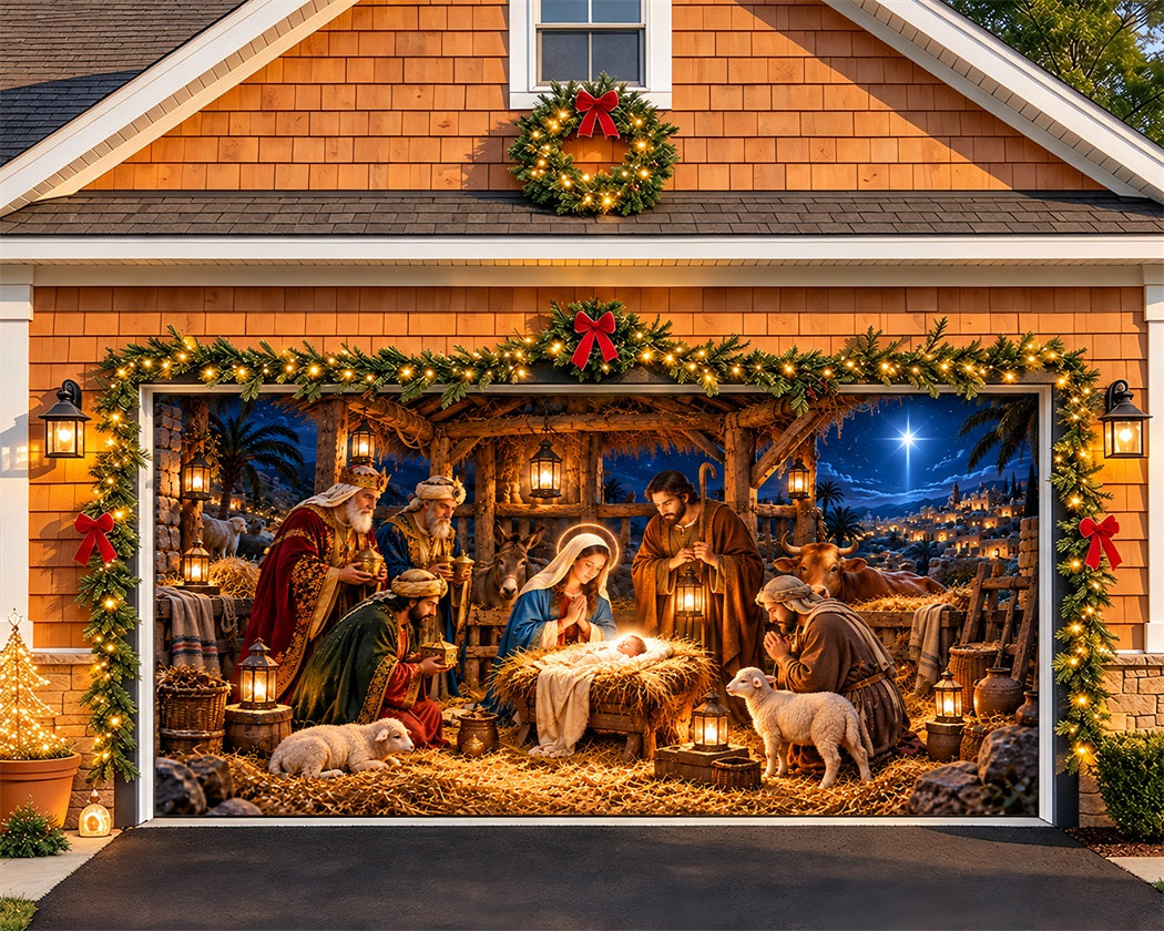 Nativity Christmas Garage Door Cover Manger Stable Star Christmas Garage Door Banner Decoration LXX610-36-2 Car