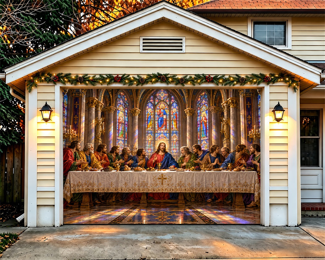 Religious Christmas Garage Door Cover Gothic Stained Glass Christmas Garage Door Cover LXX610-37-1 Car