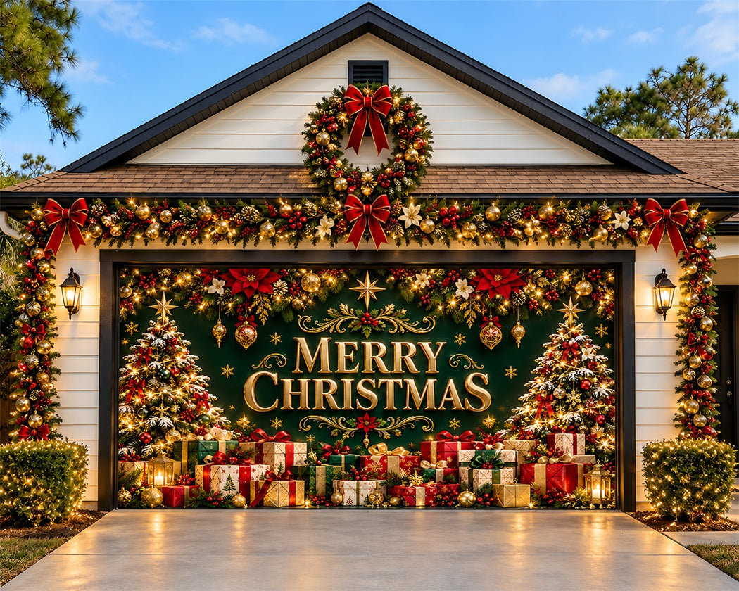 Christmas Present Garage Door Cover Emerald Gift Garland Christmas Garage Door Decoration LXX610-38-2 Car