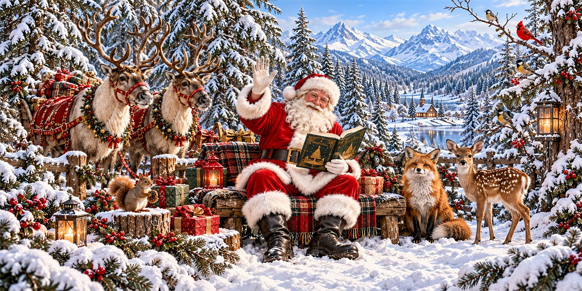 Santa Reindeer Christmas Garage Door Banner Animals Forest Storybook Christmas Garage Door Decor LXX610-39-2 Car