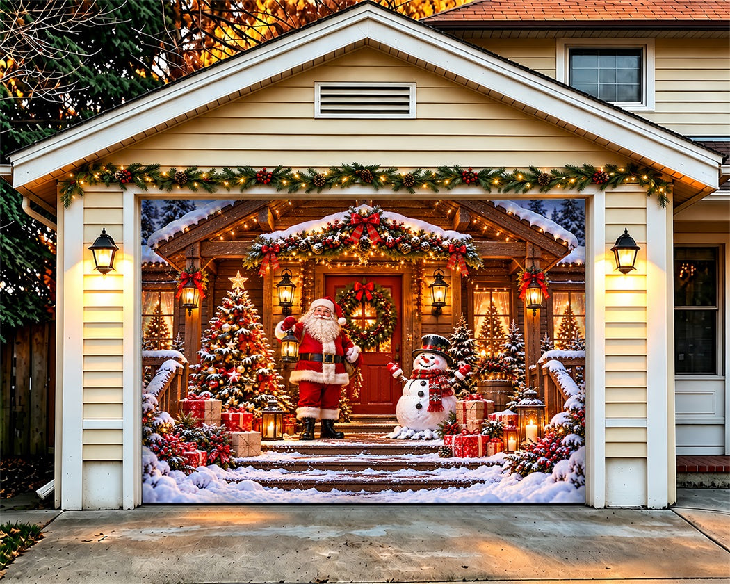 Santa Claus Christmas Garage Door Cover Snowman Porch Gifts Christmas Garage Door Banner LXX610-4-1 Car