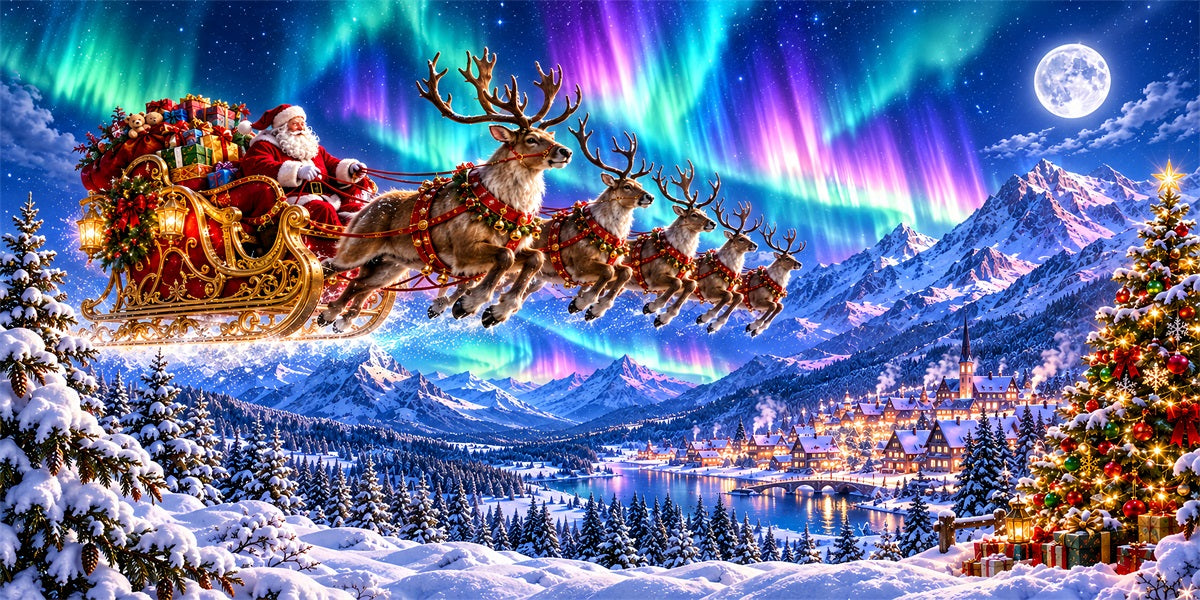 Santa Reindeer Christmas Garage Door Banner Wonderland Aurora Sleigh Christmas Holiday Garage Door Cover LXX610-43-2 Car
