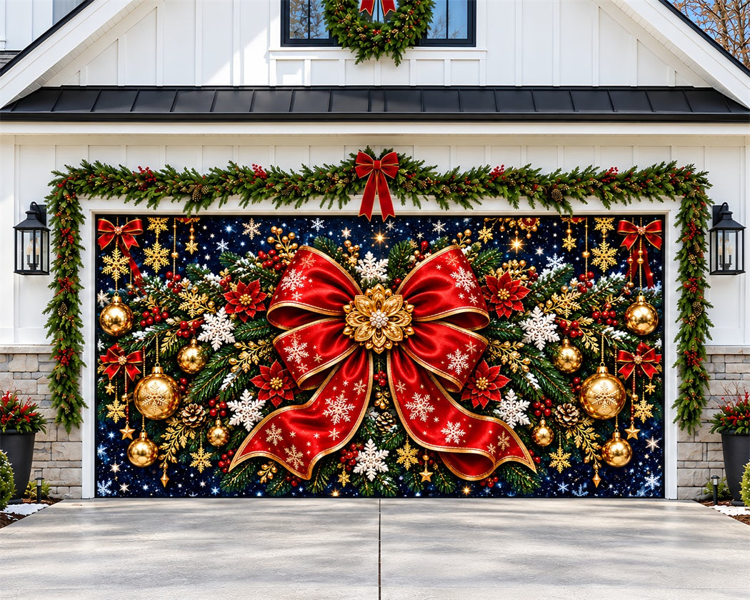 Bow Christmas Garage Door Banner Crimson Snowflake Ornament Christmas Outdoor Garage Door Decor LXX610-44-2 Car
