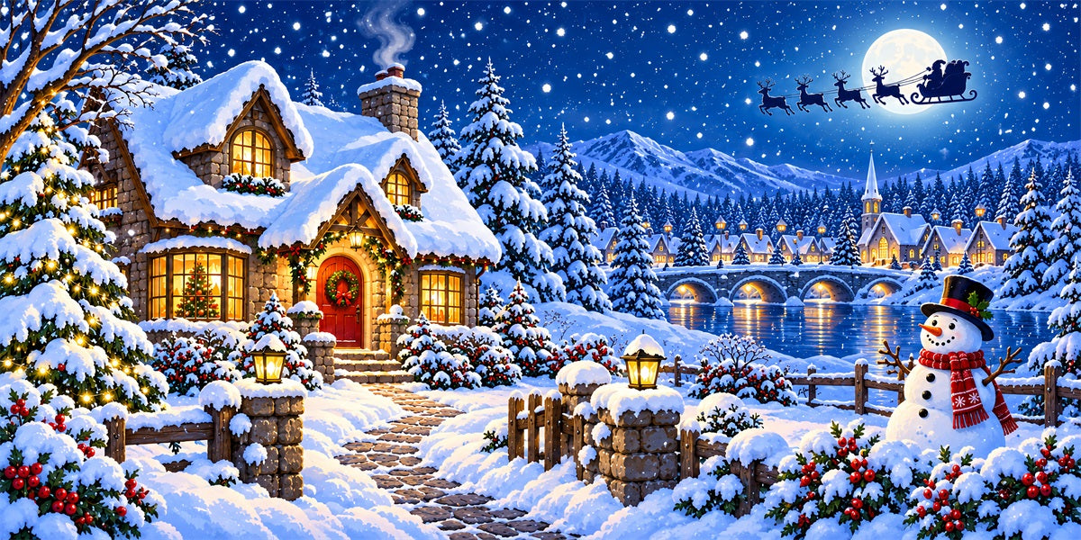 Snow Village Christmas Garage Door Cover Winter Snowman Forest Christmas Garage Door Banner Decoration LXX610-45-2 Car