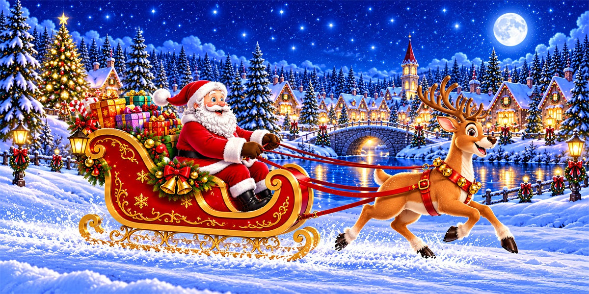 Santa Reindeer Christmas Garage Door Banner Snowy Forest Village Christmas Garage Door Decoration LXX610-47-2 Car