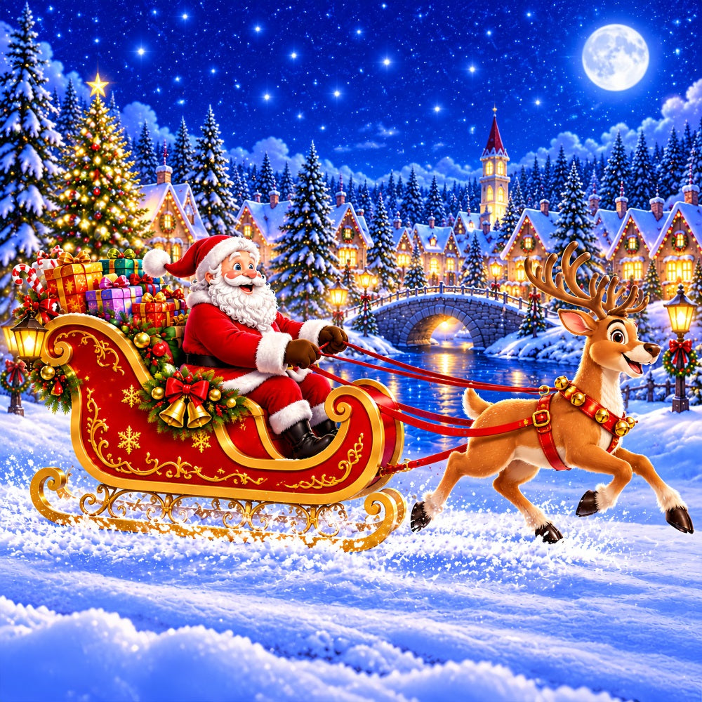 Santa Reindeer Christmas Garage Door Banner Snowy Forest Village Christmas Garage Door Decoration LXX610-47-1 Car