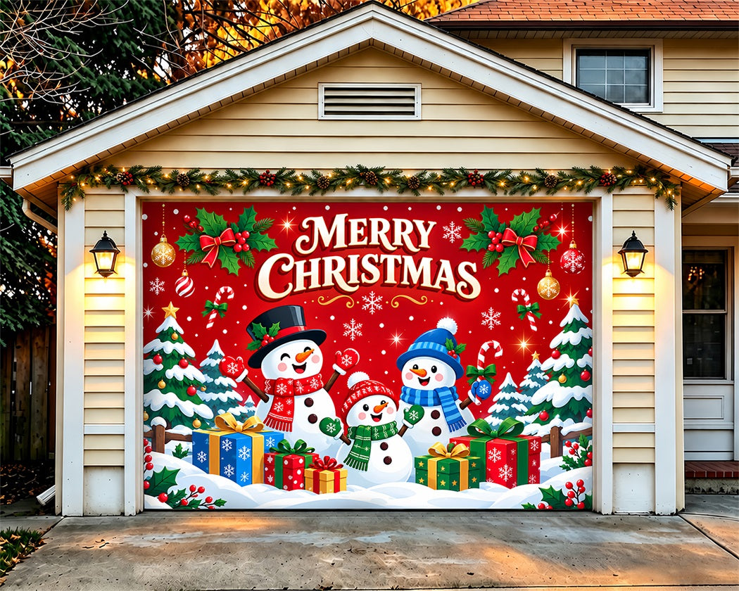 Snowman Christmas Garage Door Cover Festive Gifts Ornament Christmas Garage Door Banner LXX610-49-1 Car
