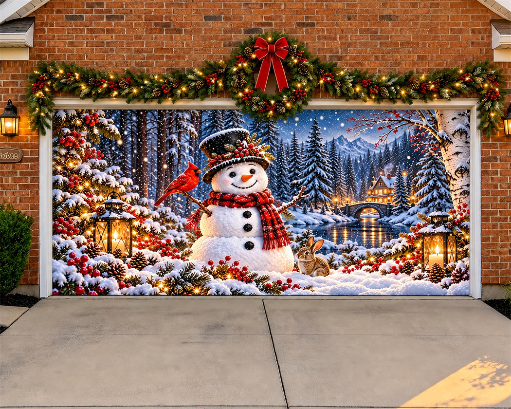 Snowman Christmas Garage Door Cover Winter Forest Pinecones Outdoor Christmas Garage Door Decoration LXX610-5-2 Car