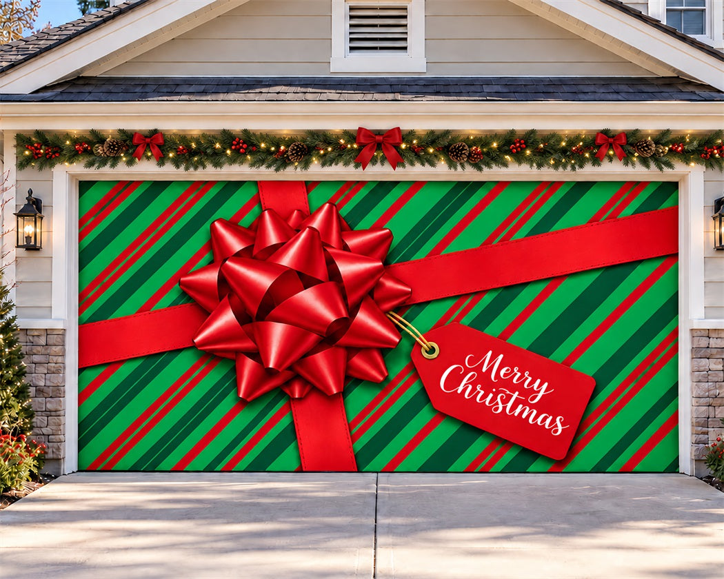 Christmas Gift Box Garage Door Banner Peppermint Red Sign Christmas Garage Door Decoration LXX610-50-2 Car