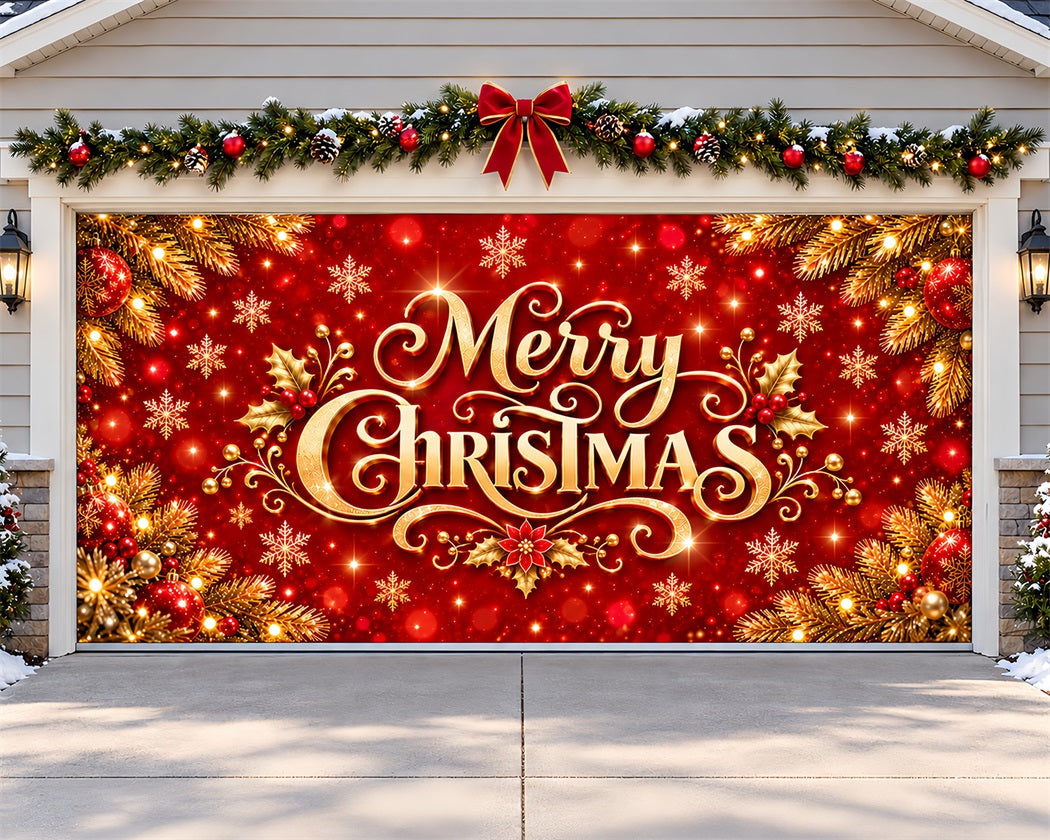 Christmas Party Garage Door Cover Golden Red Lettering Christmas Holiday Garage Door Cover LXX610-52-2 Car