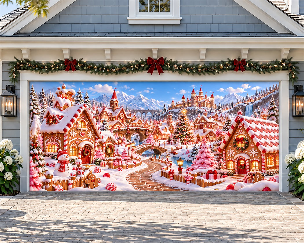 Gingerbread House Christmas Garage Door Banner Snowman Candy Village Christmas Outdoor Garage Door Decor LXX610-53-2 Car