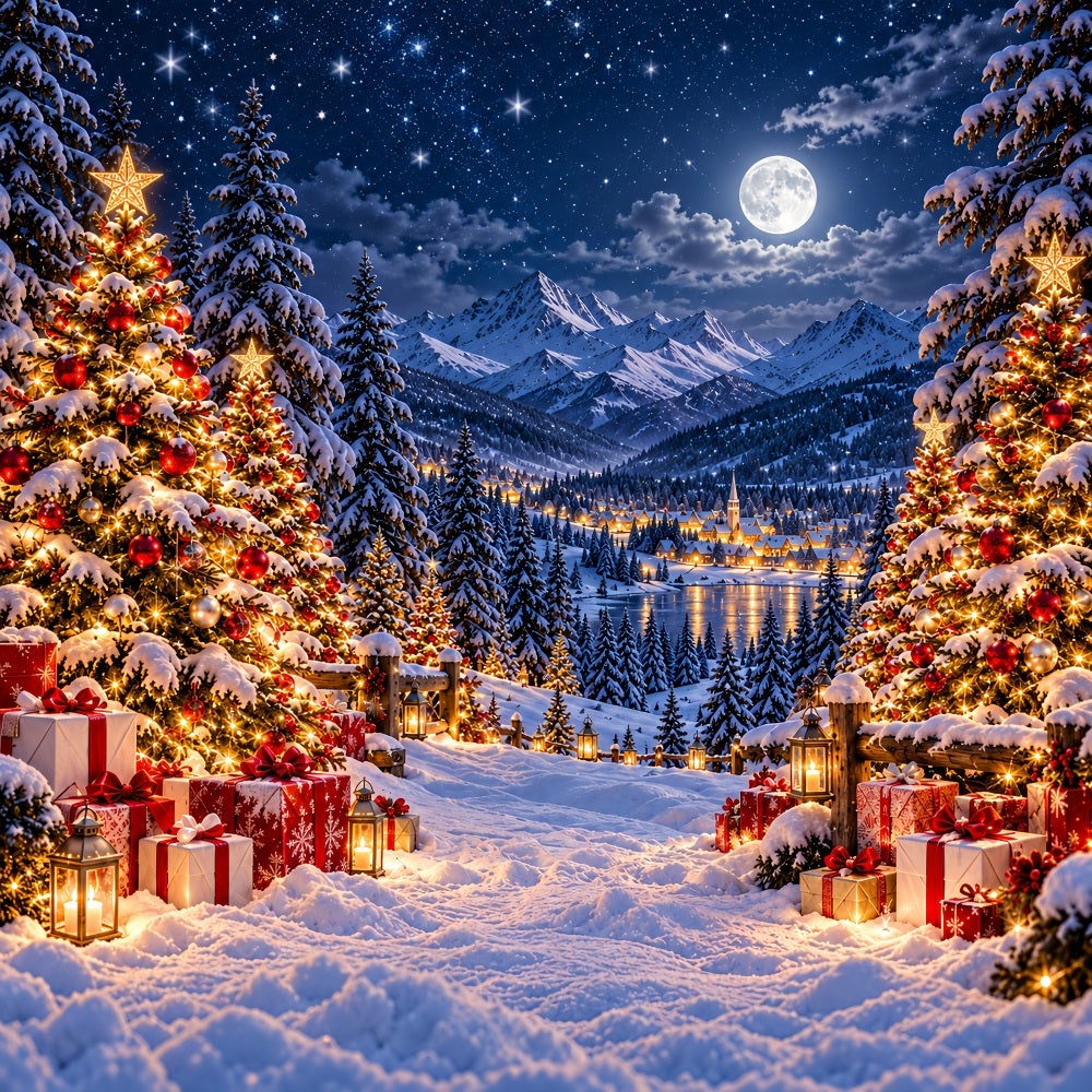 Snow Mountain Christmas Garage Door Banner Moonlit Forest Gifts Christmas Garage Door Cover LXX610-55-1 Car