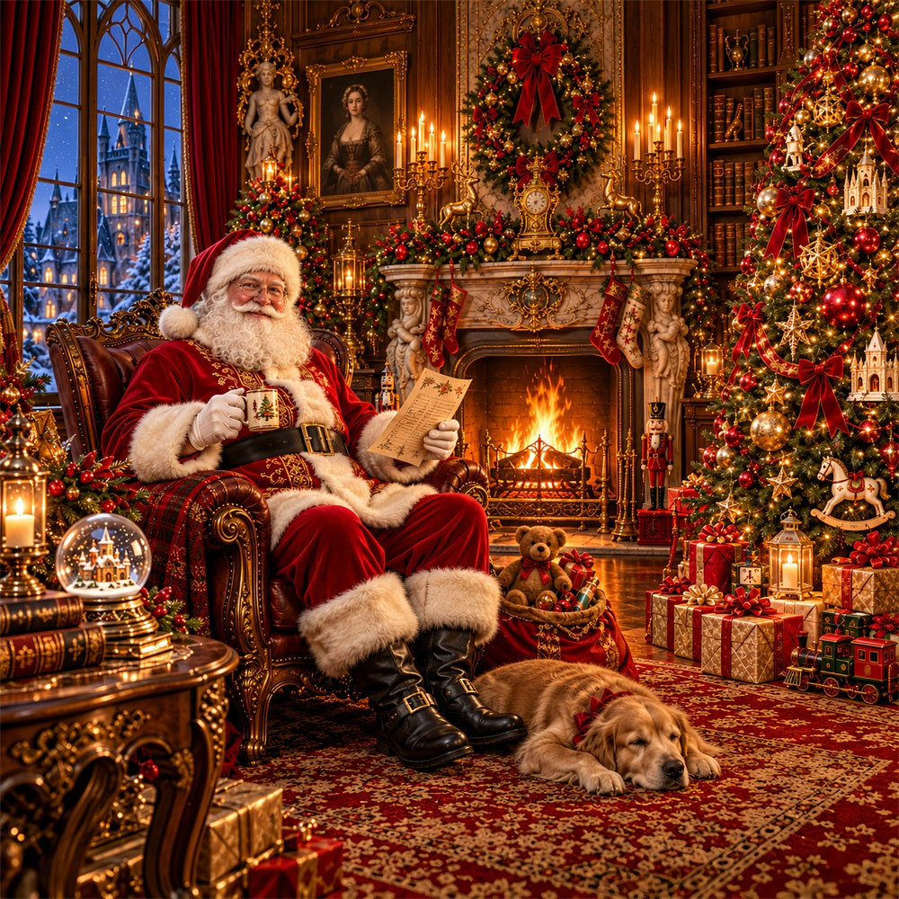 Santa Fireplace Christmas Garage Door Cover Cozy Gift Tree Christmas Garage Door Decoration LXX610-56-1 Car
