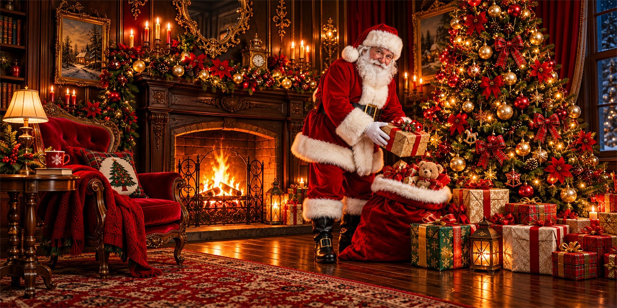 Santa Fireplace Christmas Garage Door Cover Toy Gift Ornament Christmas Garage Door Banner LXX610-58-2 Car