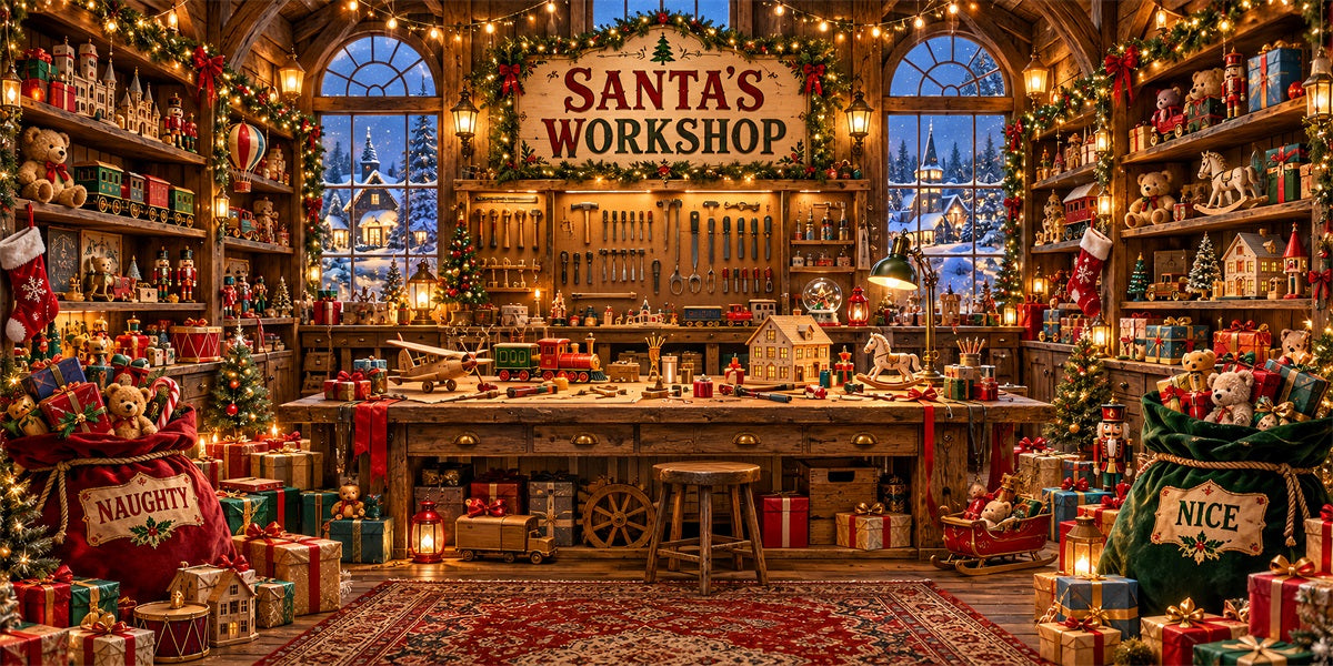 Santa Workshop Christmas Garage Door Cover Toy Gifts Window Christmas Holiday Garage Door Cover LXX610-6-2 Car