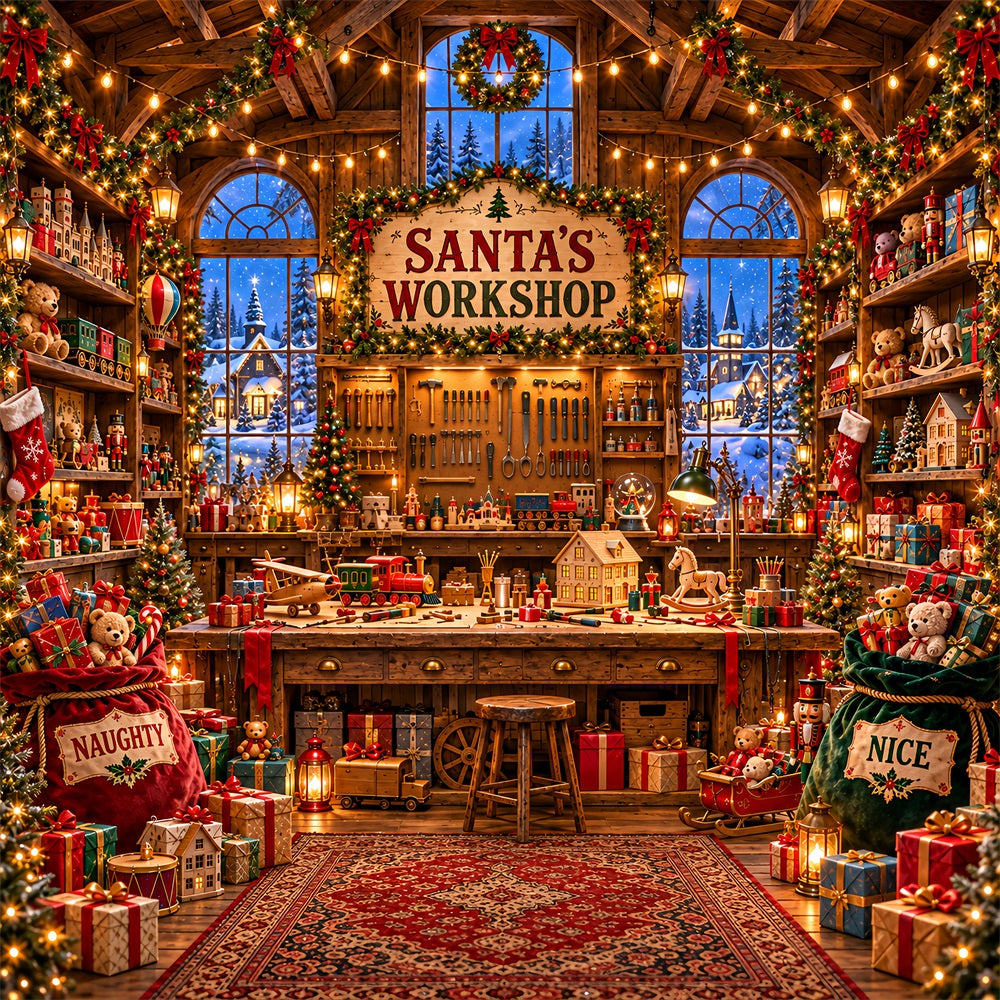 Santa Workshop Christmas Garage Door Cover Toy Gifts Window Christmas Holiday Garage Door Cover LXX610-6-1 Car