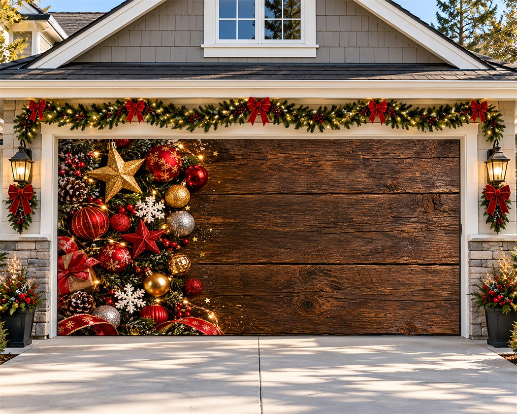 Christmas Ornament Garage Door Cover Rustic Wood Garland Christmas Holiday Garage Door Cover LXX610-61-2 Car