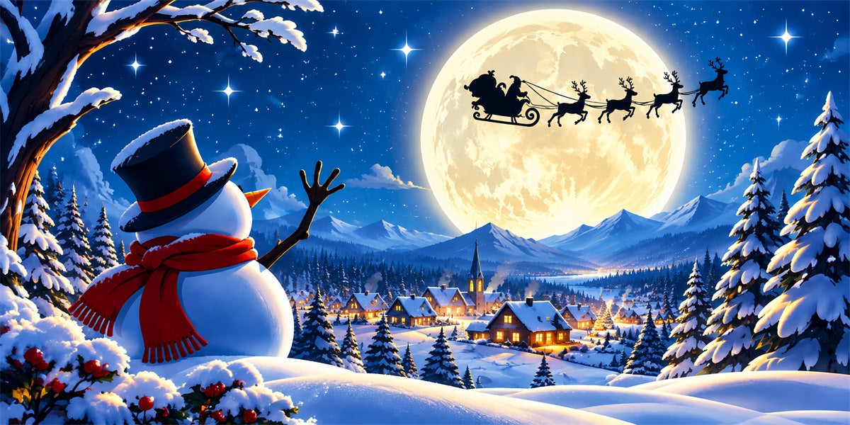 Snow Village Christmas Garage Door Cover Moonlit Santa Sleigh Christmas Outdoor Garage Door Decor LXX610-62-2 Car