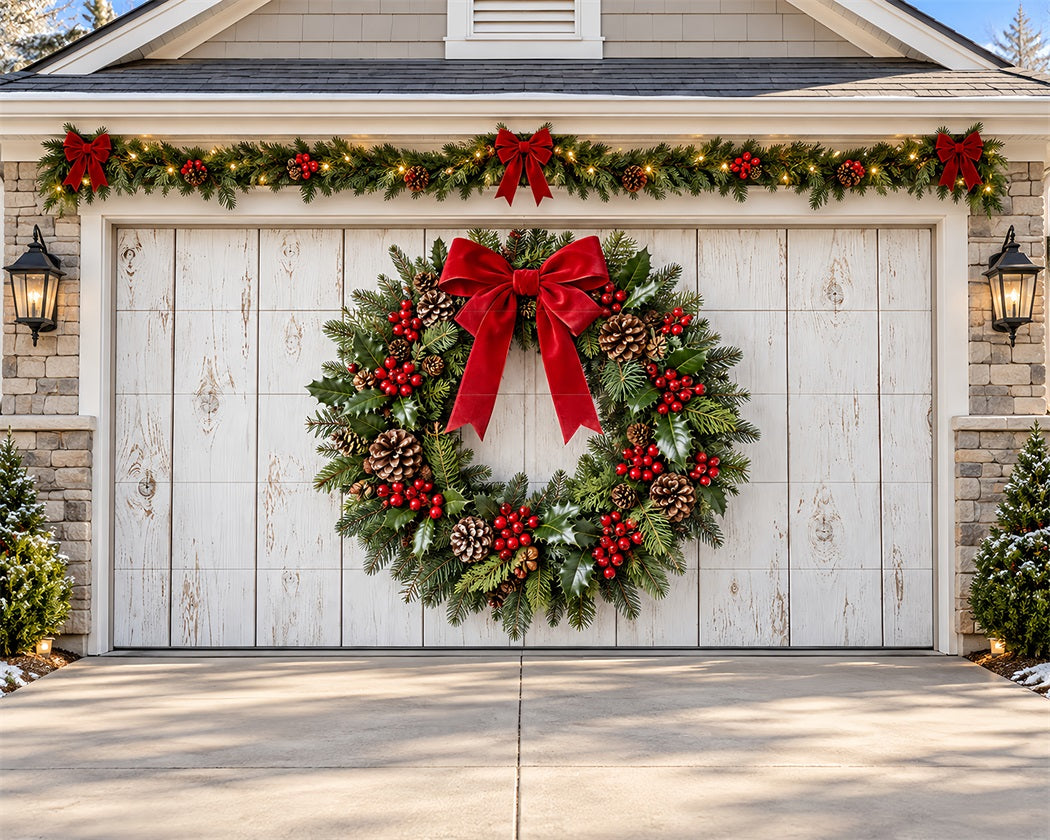 Christmas Wreath Garage Door Banner Evergreen Berry Ornament Christmas Garage Door Banner Decoration LXX610-63-2 Car