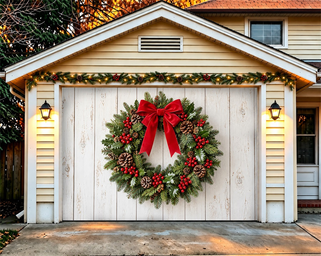 Christmas Wreath Garage Door Banner Evergreen Berry Ornament Christmas Garage Door Banner Decoration LXX610-63-1 Car