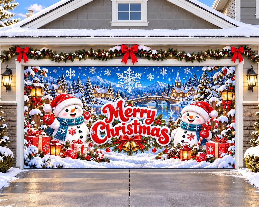 Christmas Theme Garage Door Cover Forest Snowman Greeting Christmas Garage Door Cover LXX610-64-2 Car