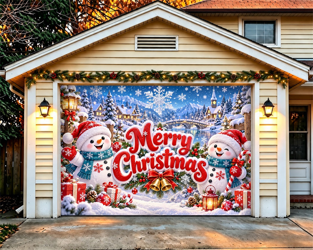Christmas Theme Garage Door Cover Forest Snowman Greeting Christmas Garage Door Cover LXX610-64-1 Car