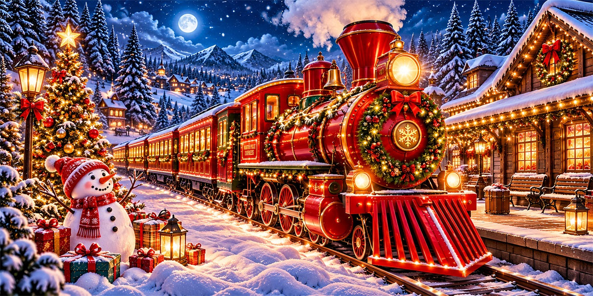 Train Christmas Garage Door Cover Festive Snowman Village Christmas Garage Door Decor LXX610-66-2 Car